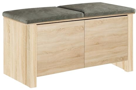 MEBLE GRZYBEK Schuhschrank 100x37x58 cm mit Sitz - Praktische Schuhkipper mit Klappe für Optimale Schuhaufbewahrung - Schuhregal mit Laminierte Holzplatte Sonoma Eiche