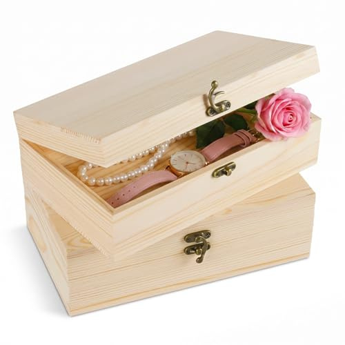 Dexpally 2 Stück Pinus Holzkiste mit Deckel 25x15x8cm Holzkiste Klein Erinnerungskiste Holzbox mit Deckel für DIY, Dekoration und Aufbewahrung Holzbox