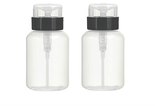 AKOAK Pack of 2 Push Down Empty Lockable Pump Dispenser Bottle for Nail Polish and Makeup Remover,200ml(6.8oz),Black Top Cap