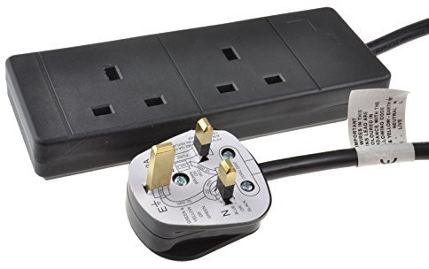 kenable 2 Gang Way UK 13A Trailing Socket Mains Power Extension Lead Black 1m [1 metres]