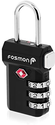 Fosmon Cadenas pour Bagage à code 3 chiffres (Lot de 1) – accepté par la TSA Avec Indicateur d’Ouverture – Pour Sac De Voyage, Valise, Casier, Porte – Noir