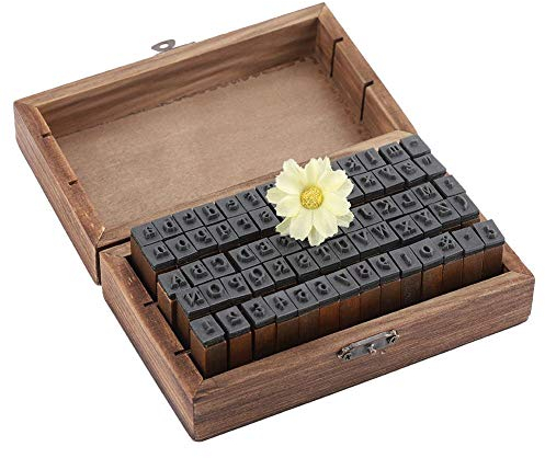 70PCS Timbres Vintage en Bois, Caoutchouc de Lettre d'Alphabet Compatibles Avec Papier/Tissu/Plastique/Verre - Avec Boîte de Rangement