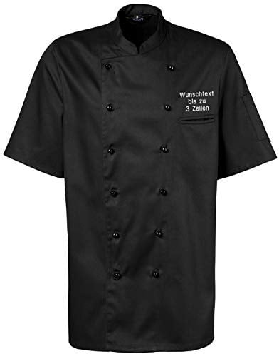 Kochjacke personalisiert schwarz kurzarm mit Name / Text bestickt