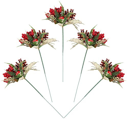 PRETYZOOM 5Pcs Rote Stechpalme Beeren Stängel Weihnachten Tannenzweige Künstliche Tannenzapfen Zweig Handwerk Kranz Pick Winterurlaub Blumen Picks Stechpalme Stiel für Dekoration