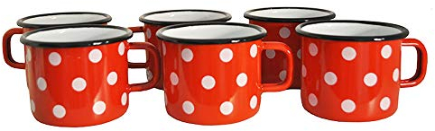 Surtido de 6 Tazas de Metal esmaltado - Rojas con Puntos - 500 ml