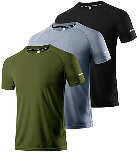 3er Pack Sport Tshirts Herren Funktionsshirt Laufshirt Kurzarm T-Shirt Schnelltrocknend Atmungsaktiv Sportshirt Sommer Fitness Shirt Trainingsshirt sportbekleidung für Herren Black/Gray/Green-3P09-L