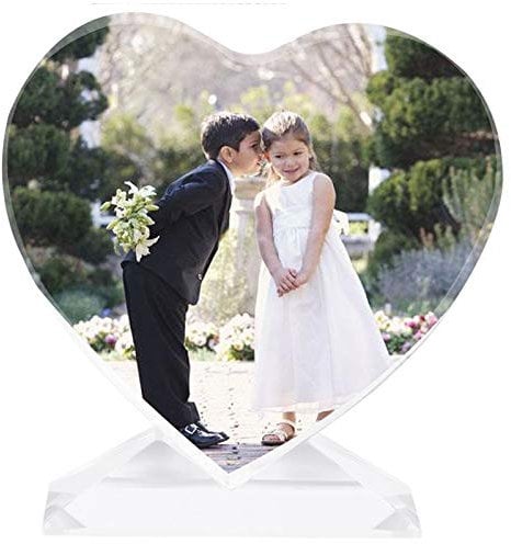 LA HUATE Cadre photo personnalisé en forme de cœur en verre de cristal pour ajouter n'importe quelle plaque photo, cadeau pour Noël, Thanksgiving, anniversaire, fête des mères (motif 4)