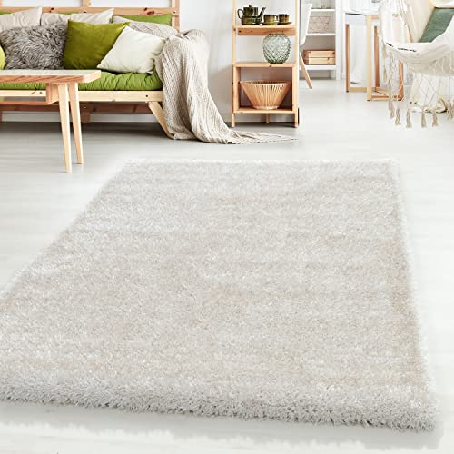 HomebyHome Shaggy Teppich Wohnzimmer 160x230 cm - 50 mm Florhöhe Hochflor Wohnzimmerteppich Natur Extra Weich und Flauschig - Langflor Teppiche für Schlafzimmer, Küche, Flur - Carpet, Halı, Kilim