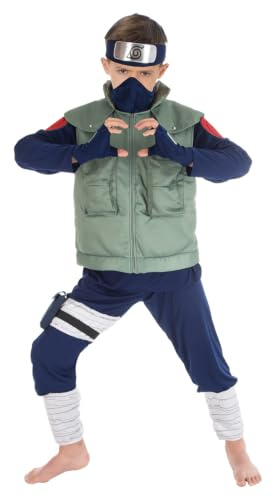 Chaks - Kakashi Hatake Kostüm Kinder, Cosplay Anime Outfit | Offizielle Naruto Verkleidung, 8-teiliges Set mit Weste, Hose, Maske und Stirnband für Karneval