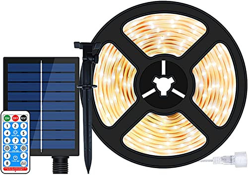 SUAVER Solar Lichterkette Außen, LED Streifen Licht Outdoor,Wasserdicht Flexible LED Ribbon Solar String Licht 32.8ft 240LED Stimmung Seil Beleuchtung für Party,Dekoration Weihnachten (Warmweiß)