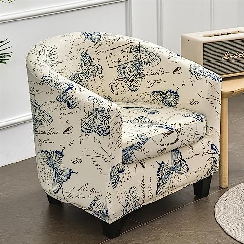 Highdi 2 Stück Sesselschoner Sesselüberwurf mit Elastisch Stretch Husse, Club Chair Schonbezug Sofabezug mit hoher Dehnung Sessel für Clubsessel Loungesessel Cocktailsessel (Blauer Schmetterling)