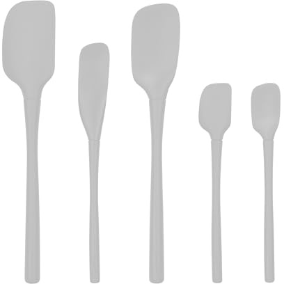Tovolo Flex Core 5 Piece Silicone Spatula Set Heat Resistant All Silicone Utensils Include Non Stick Spatula Spoonula Jar Scraper, Dishwasher Safe BPA Free Spatulas for Baking Mixing, Oyster Gray