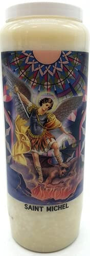 Candela di preghiera a vasetto Novena 18 x 7 cm 100% Vegetale Combustione 9 giorni - 216 ore (San Michele Arcangelo)
