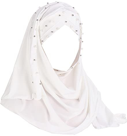 JDYaoYing Mädchen Hijab Schal mit Perlen Muslim Hijab Langer Turban Kopftuch Schal Wrap für Frauen, White, Einheitsgröße