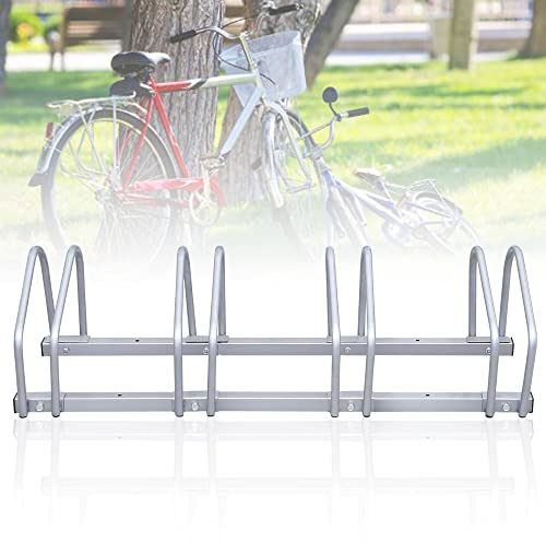 Ikodm Fahrradständer für 4 Fahrräder 35-55 mm Reifenbreite Mehrfachständer Aufstellständer Radständer Bodenständer, Fahrradständer Mountainbike, HBT: ca. 26 x 101 x 32 cm, Silber