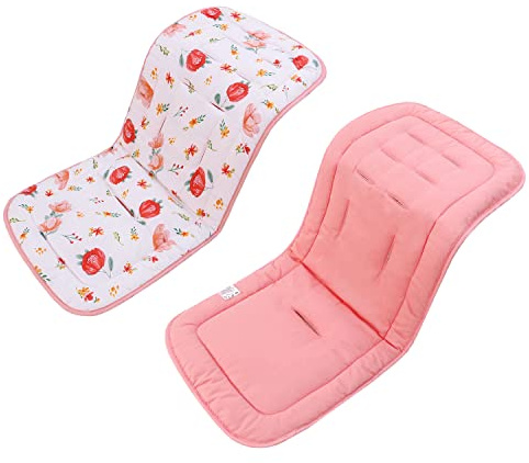 LAT Universal Sitzauflage Kinderwagen, Baumwolle Doppelseitig Verwendbares Sitzeinlage für Kinderwagen, 78x34cm Universal Kinderwagen Einlage für Babyschale Buggy (Blume)