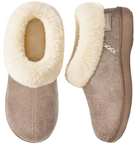 EverFoams Women's Microsuede Fuzzy Plush Lined Slippers with Cozy Memory Foam Taupe,Size 7-8 UK