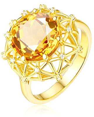 Gualiy Gelbgold 18K Ring Damen, 750 Gold Ring Citrin Hohl Streifens Ring mit Citrin und Diamant 4 Carat Echt Gold Verlobungsringe Größe 54 (17.2)