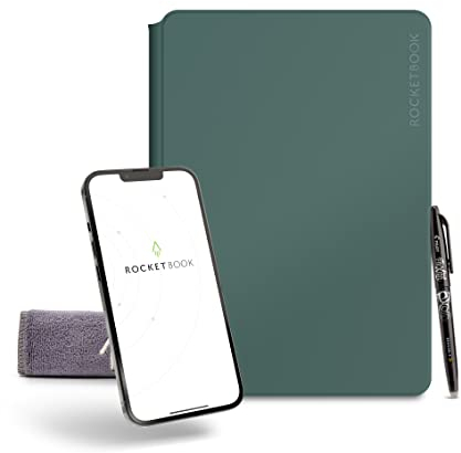 Rocketbook PRO 2.0 Wiederverwendbares Digitales Notizbuch A4 Grün Elektronischer Notizblock mit 20 Blatt Liniert und mit Punktraster, Hardcover Veganes Leder mit inkl. Pilot Frixion Stift