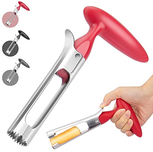 Apple Corer, Premium Stainless Steel Apple Corer Tool,Sturdy Ergonomic Handle, Easy to Use and Clean,Durable Apple Corer Remover for Pears, Bell Peppers, Fuji, Honeycrisp, Pink Lady Apples (red)