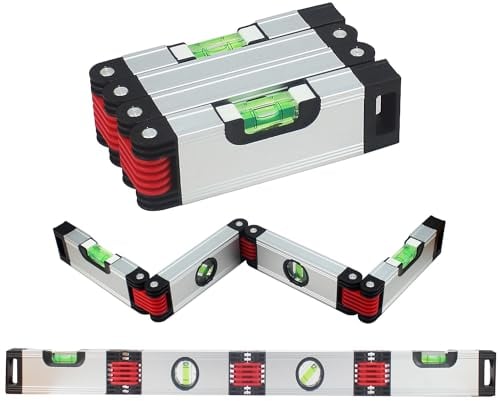 Flexible magnetische Blaseebene 66 cm – 4 Flaschen: Horizontales, vertikales Nivelliersystem, schräg, ABS und Aluminium, zusammenklappbar und Gelenk, DIY, Mauerwerk und Tischlerei