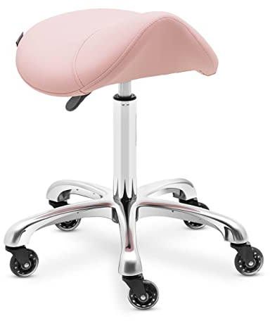 Physa York Powder PINK Sattelhocker - Moderner, ergonomischer Bürosattelhocker mit Zartrosa Polsterung und Kunstleder Sitzfläche