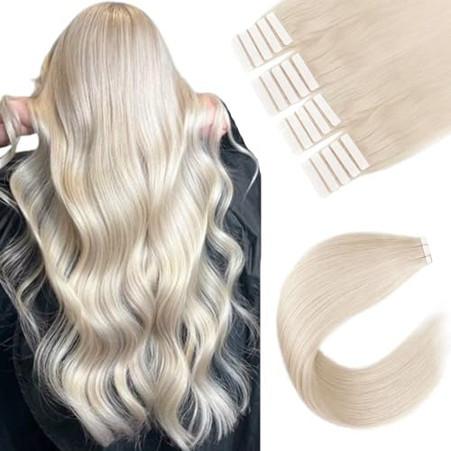 Sixstarhair Tape In HaarverläNgerungen Echthaar 20pcs 50g 50cm Platinblond Unsichtbare Tape In Extensions Echthaar #1000