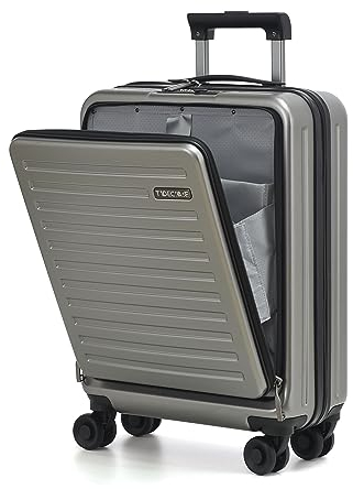 TydeCkare Trolley Bagaglio a Mano 55x40x20 cm, con Tasca Frontale, ABS+PC Rigido Ultraleggero Rigidità 4 Ruote Silenziose, Chiusura a Combinazione, Grigio Scuro