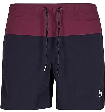 Urban Classics Men's Block Swim Shorts Trunks, Cherry/Black, M