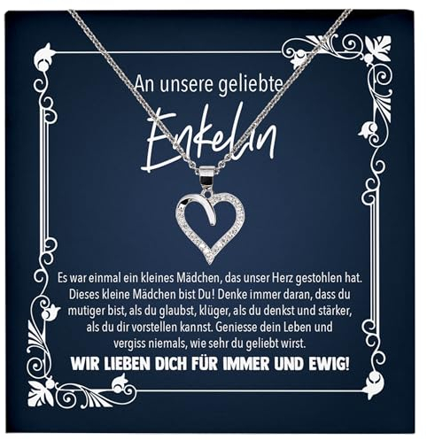 22Feels Liebe Enkelin Geschenk von Oma und Opa, Idee zum 18. Geburtstag, 21., Abitur Abschluss Unser Enkelkind, Silber Schmuck Set für Frauen und Mädchen - Echt Silber 925 Herz Halskette mit Karte