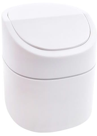 Desktop Bin, White Mini Bin Waste Paper Bin for Family Living Room Bedroom Bathroom Office Car (2L)