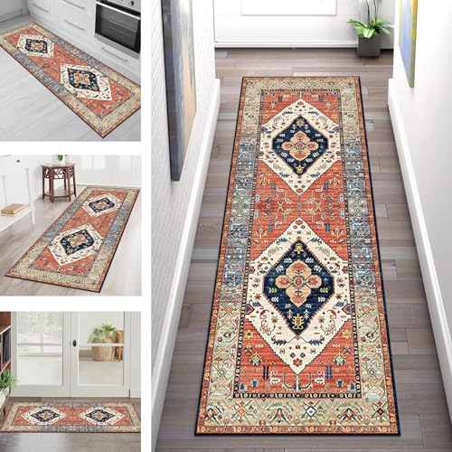 Teppich Läufer Flur Küche rutschfest waschbar Küchenläufer Korridor Tepiche Lang 110X250CM Rot Blau Braun Beige Teppichläufer Meterware Kücheteppich Schlafzimmer Wohnzimmer Flurmatte Breit 40-120cm