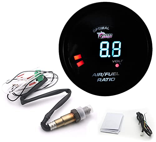 Shkalacar 2 in 1 Meter 52MM Kraftstoffanzeige und Auto Volmeter, 12V Narrowband Digital Air Fuel Ratio Gauge Kit mit O2 Sauerstoffsensor, Auto Modifikationszubehör für Boot Pkw SUV LKW(schwarz)