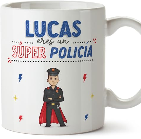 MUGFFINS Tazas Personalizadas para POLICÍA hombre - En Español - ¡Eres Súper! - 11 oz / 330 ml - Regalo Personalizable original y divertido