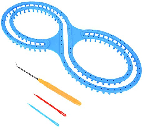 Strickwebstuhl, Deckenwebstuhl, 8-förmiges blaues Kunststoff-Webstuhl-Set mit Häkelnahtnadeln für DIY Decken, Socken, Schals, Mützen, Basteln