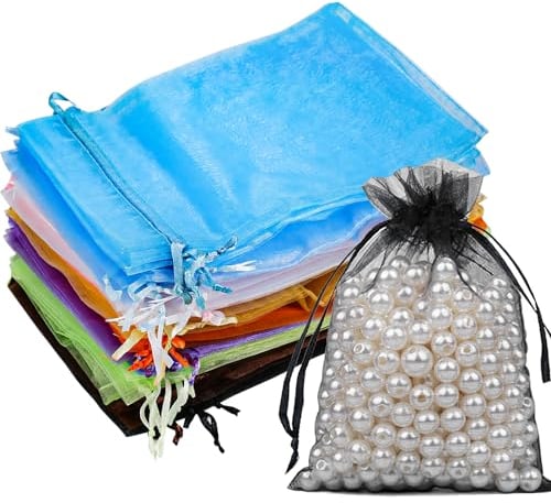 Delsen 50 Stück Organzasäckchen Bunt 15 * 20cm Organzabeutel, Organza Säckchen Groß, Schmuckbeutel Geschenkbeutel für Festival Süßigkeiten Party,Weihnachten Und Hochzeit Säckchen