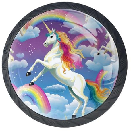 4Pcs Drawer Knobs Unicorn Rainbow Cabinet Knobs Cupboard Handles Hardware Round Mushroom Door Pull Handle for Cabinet Wardrobe Drawer Bedroom Bathroom Furniture
