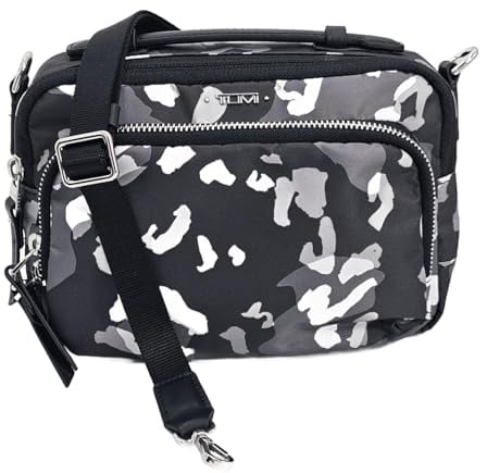 TUMI Claudia 146768 Damen Crossbody-Tasche mit verstellbarem Riemen, Schwarz/Grau/Weiß mit silberfarbenen Beschlägen, Schwarz, Small