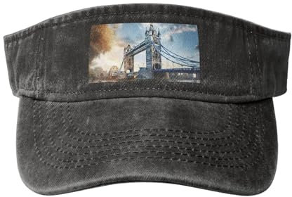 Japan Mount Fuji Casquette en denim délavé en coton avec bord incurvé pour course à pied et tennis, Historique Old Tower Bridge Londres, One Size-L
