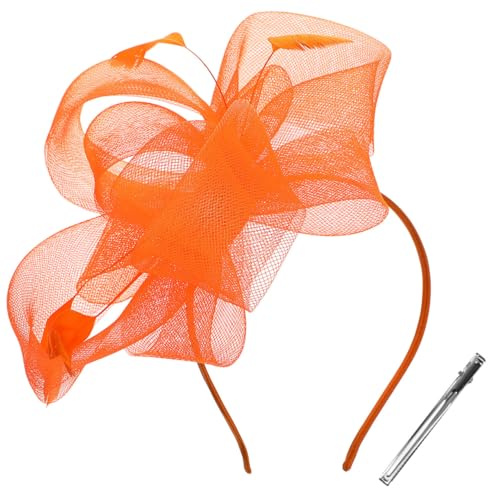 Holibanna 1 Set Fascinator-Hut für Damen, Teeparty, Haarspange, Schleier, Stirnband, Netz-Stirnband mit Clip für Braut, Hochzeit, Teeparty, Orange, 26X20X10CM