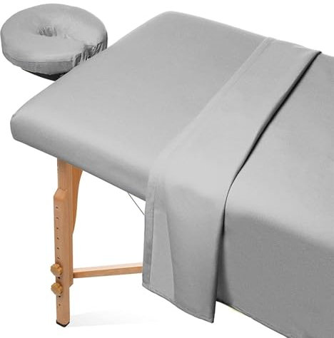 Surwin Drap Housse de Protection 3 Pièces pour Table de Massage, Housse Table Massage avec Trou Drap de Lit Massage SPA Doux Elastique Couverture de Table de Salon de Beauté (80x185cm,Gris clair)