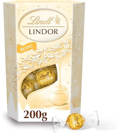 Lindt - Cornet LINDOR - Assortiment de Chocolats Blancs - Cœur fondant - Idéal pour Noël, 200g