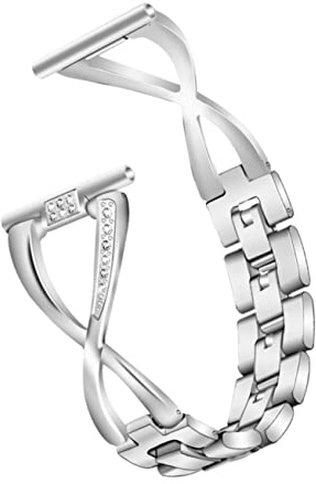 BRIGHTFUFU Rhinestone Inlaid 22mm Smartwatch Strap Compatible with Watch Replacement Band for Women Silver