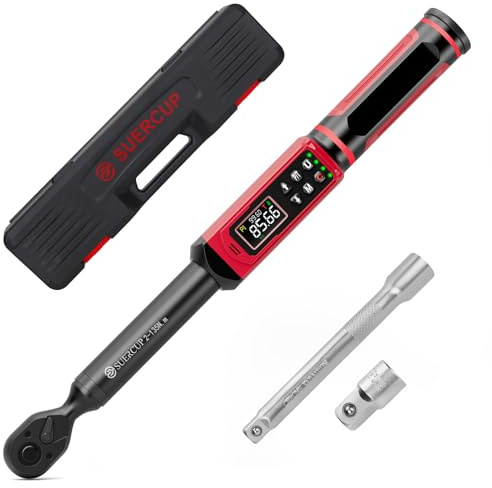 SUERCUP Digital Torque Wrench with Vibration, Buzzer, LED Notification and Five Measurement Units, for Motorcycle, Car Repair, 0.95 cm (3/8 Inch) (1.5–99.6 Ft.lb/2–135 Nm) ± 1% Accuracy