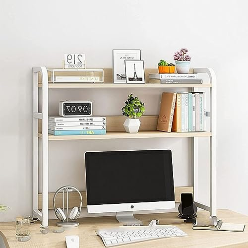 Schreibtisch-Bücherregal, 2-stufiges Schreibtisch-Organizer-Regal – Schreibtisch-Bücherregal für Computertische – Mehrzweck-Arbeitsplatten-Aufsatz-Bücherregal, freistehende Schreibtisch-Regale,