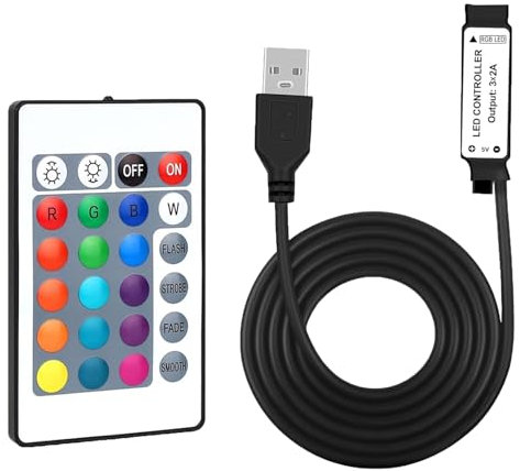 Domicubes Controller USB IR a 24 tasti, telecomando a LED wireless, regolabile, scatola di controllo RGB dimmerabile, mini strisce LED indirizzabili per striscia LED 5050 3528 RGB