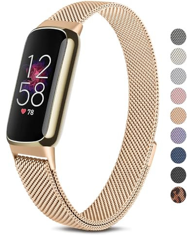 Metallband für Fitbit Luxe, Damen und Herren, Edelstahl, verstellbare Ersatzbänder für Fitbit Luxe/Luxe Special Edition Fitness-Tracker (Roségold)