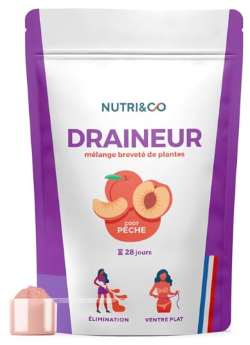 NUTRI&CO Draineur Rétention d’Eau Elimreal® | 100g Pêche | Complexe de 7 Extraits de Plantes | Drainage, Confort Digestif & Sensation de Légèreté | Vegan | Fabriqué en France
