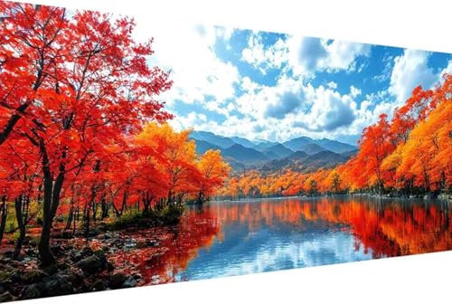 Landschaft Malen Nach Zahlen Erwachsene Gerahmt Baum Malen Nach Zahlen Klein 30x60cm Paint by Numbers Adult mit Acrylfarben Set und 4 Pinsel Ölgemälde Leinwand Bastelset Heimdekoration Geschenke -42k8