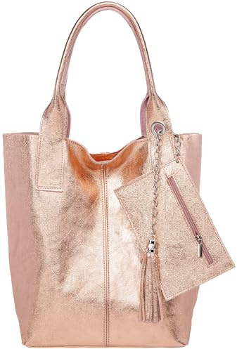 Caspar große Wildleder Shopper Schultertasche XL Damen Handtasche aus Leder mit stylischer Metallkette & kleiner Zusatztasche - CLASSIC LINE - Modell No.828 - Made in Italy